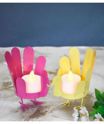 Yellow and Pink Bird T Light Holders - Set 1