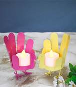 Yellow and Pink Bird T Light Holders - Set