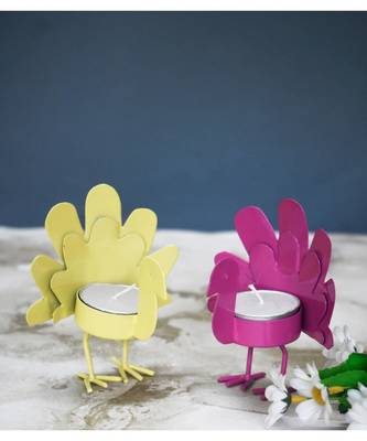 Yellow and Pink Wing Bird T Light Holders 1