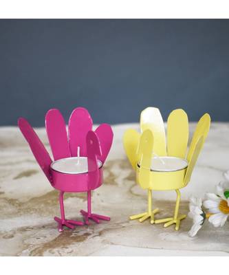 Yellow and Pink Wing Bird T Light Holders - Small 1