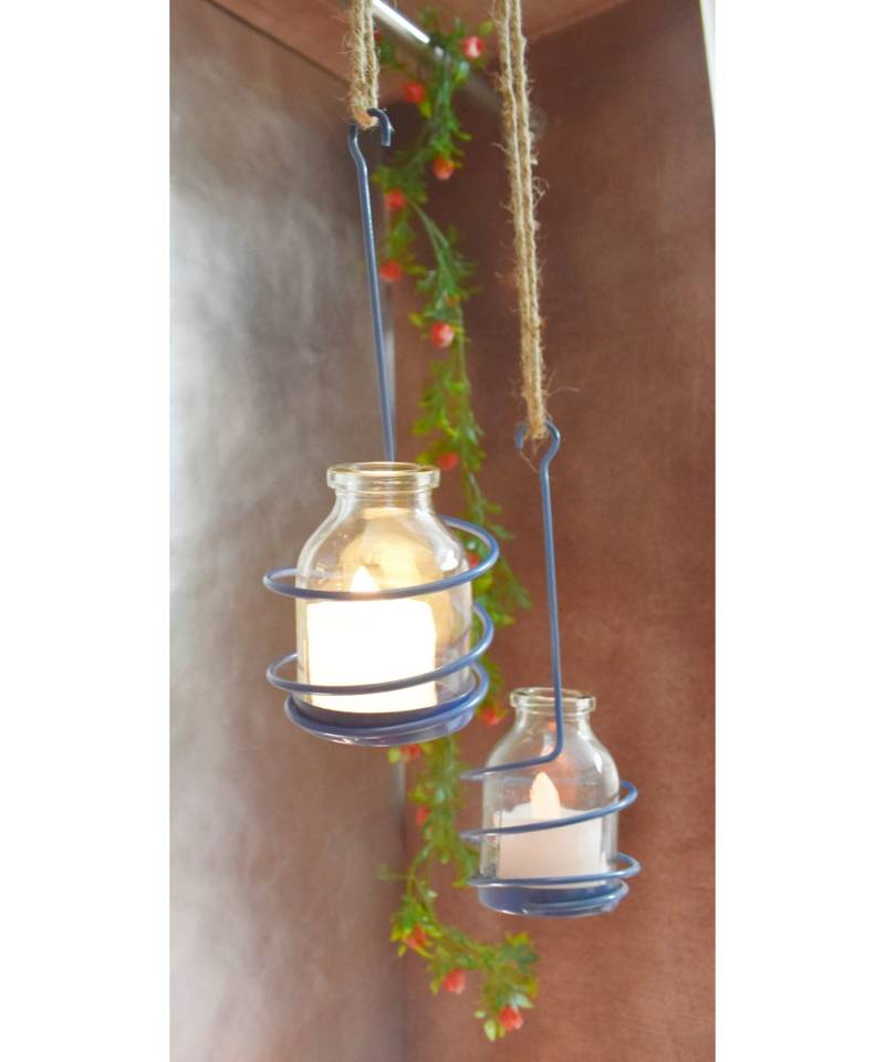 Blue Spiral Tea light Holder cum Candle Stand