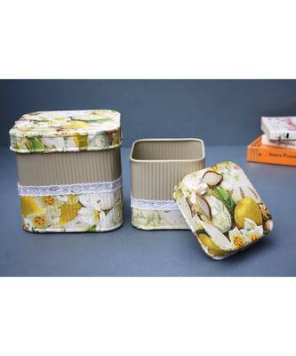 Decoupage Metal Storage Square Boxes cum Containers 1