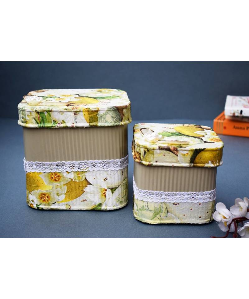 Decoupage Metal Storage Square Boxes cum Containers