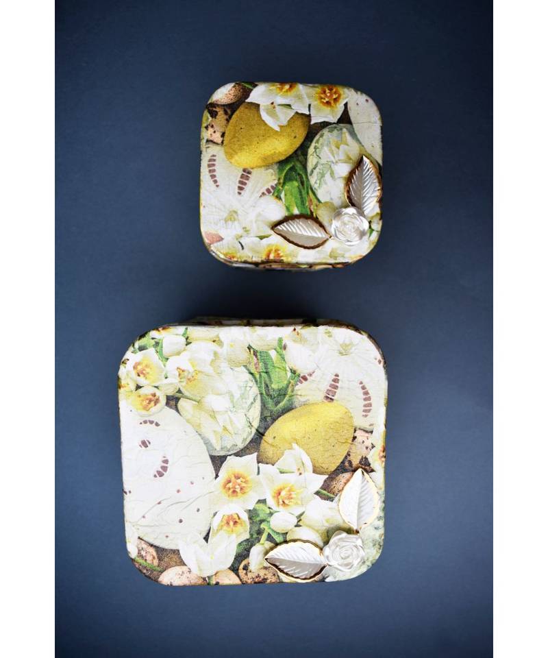 Decoupage Metal Storage Square Boxes cum Containers