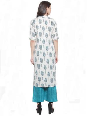 White Blue Rayon Prined Kurta Palazzos Set 2