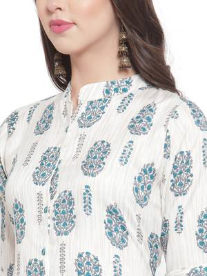 White Blue Rayon Prined Kurta Palazzos Set 4