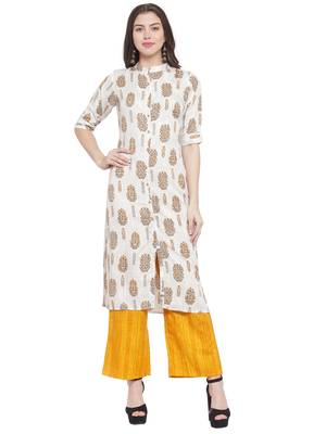 White Mustard Rayon Prined Kurta Palalzzos Set 1