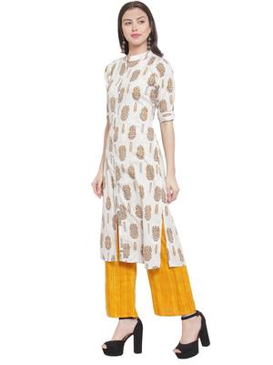 White Mustard Rayon Prined Kurta Palalzzos Set 2