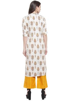 White Mustard Rayon Prined Kurta Palalzzos Set 3