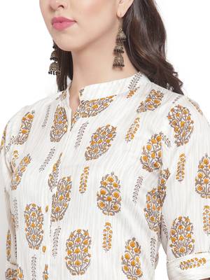 White Mustard Rayon Prined Kurta Palalzzos Set 5