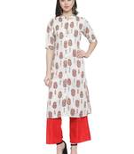 White Red Rayon Prined Kurta Palazzos Set
