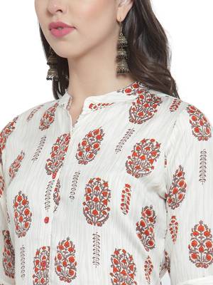 White Red Rayon Prined Kurta Palazzos Set 5