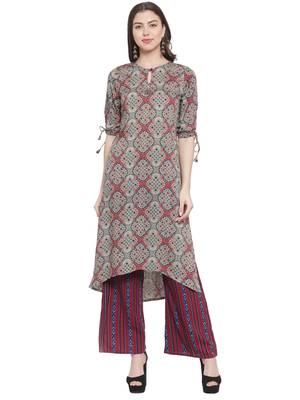 Melange Maroon Rayon Prined Kurta Palazzos Set 1