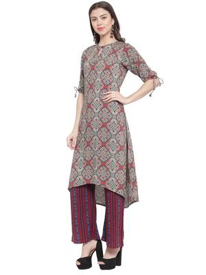 Melange Maroon Rayon Prined Kurta Palazzos Set 2