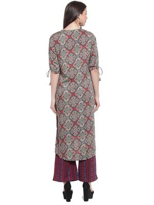 Melange Maroon Rayon Prined Kurta Palazzos Set 3