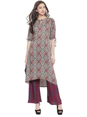 Melange Maroon Rayon Prined Kurta Palazzos Set 4