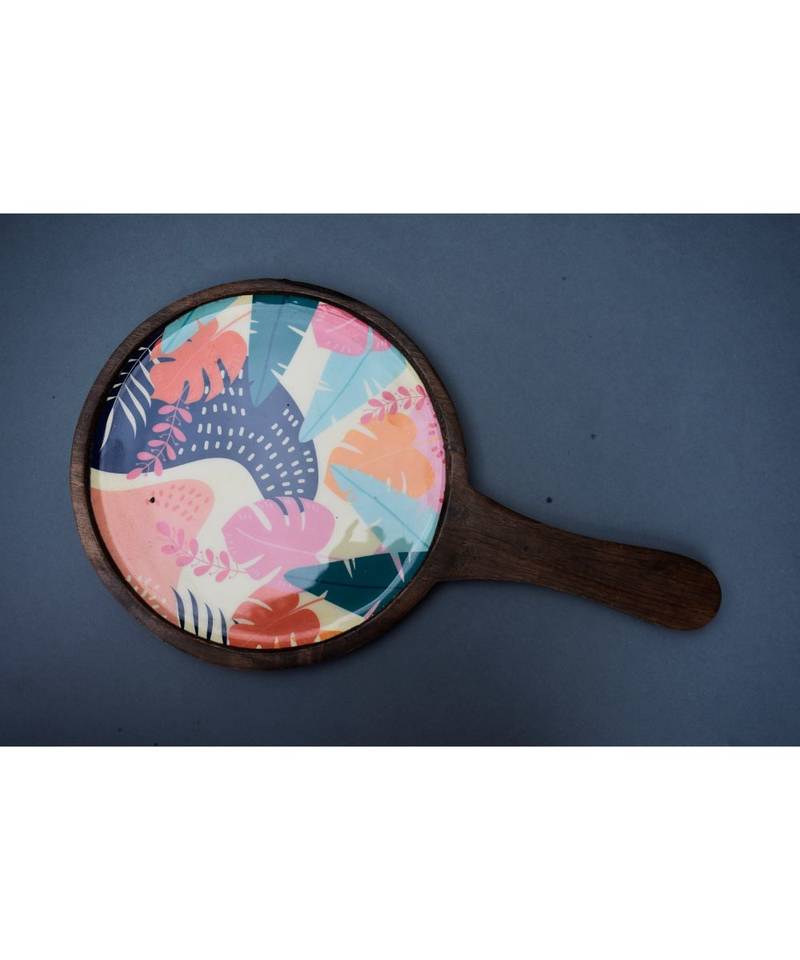 Wooden Round Floral Platter