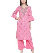 Pink Rayon Prined Kurta Palazzos Set
