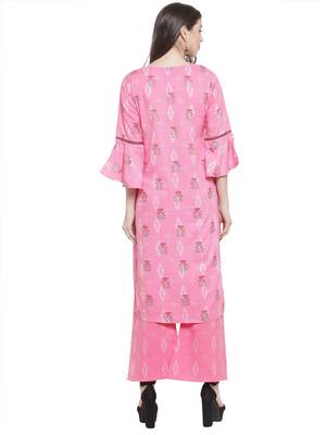 Pink Rayon Prined Kurta Palazzos Set 3