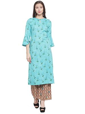 Turq Multi Rayon Prined Kurta Palazzos Set 1