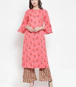 Peach Multi Rayon Prined Kurta Palazzos Set