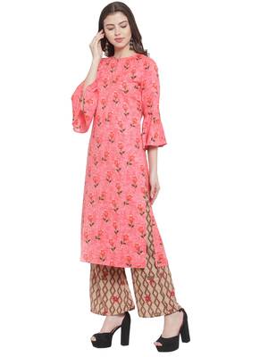Peach Multi Rayon Prined Kurta Palazzos Set 2