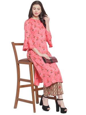 Peach Multi Rayon Prined Kurta Palazzos Set 4