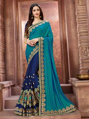 Blue embroidered art silk saree with blouse 1