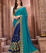 Blue embroidered art silk saree with blouse
