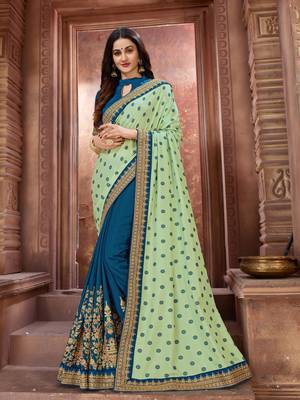 Green embroidered art silk saree with blouse 1