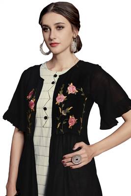 Black Embroidered Crepe Ethnic-Kurtis 3