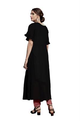 Black Embroidered Crepe Ethnic-Kurtis 4