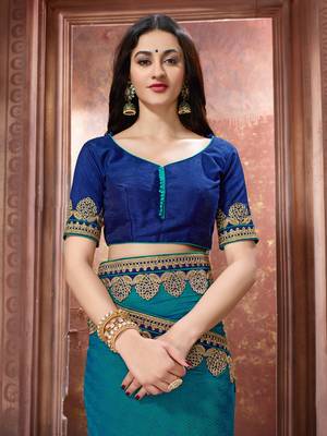 Blue embroidered art silk saree with blouse 4