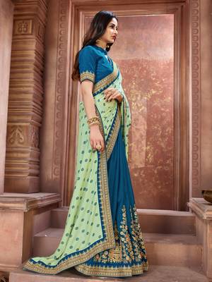 Green embroidered art silk saree with blouse 3