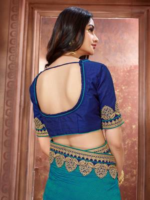 Blue embroidered art silk saree with blouse 5