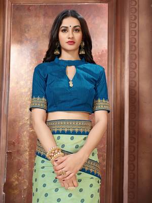 Green embroidered art silk saree with blouse 4