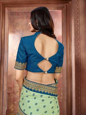 Green embroidered art silk saree with blouse 5
