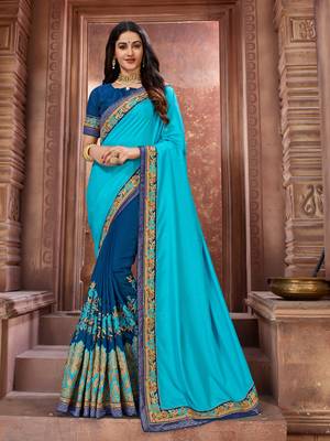 Blue embroidered art silk saree with blouse 1