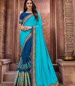 Blue embroidered art silk saree with blouse