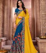 Yellow embroidered art silk saree with blouse