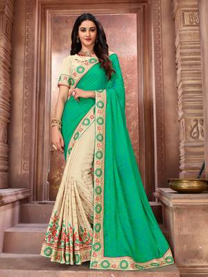 Green embroidered art silk saree with blouse 1