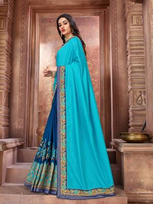 Blue embroidered art silk saree with blouse 2
