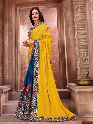 Yellow embroidered art silk saree with blouse 2