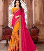 Pink embroidered art silk saree with blouse
