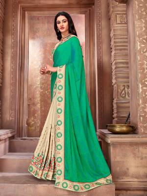 Green embroidered art silk saree with blouse 2