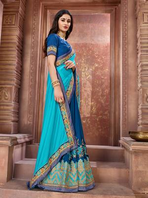 Blue embroidered art silk saree with blouse 3