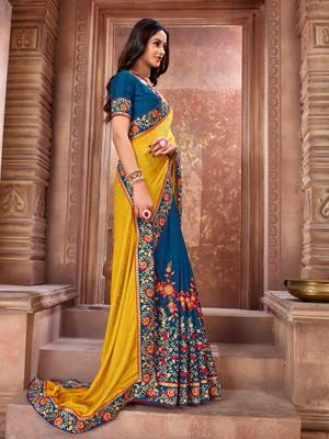 Yellow embroidered art silk saree with blouse 3