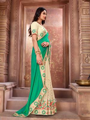 Green embroidered art silk saree with blouse 3