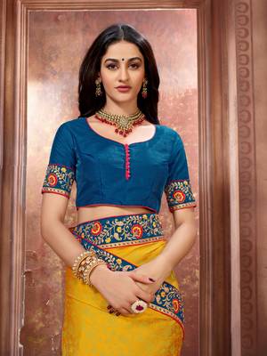 Yellow embroidered art silk saree with blouse 4