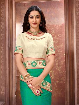 Green embroidered art silk saree with blouse 4